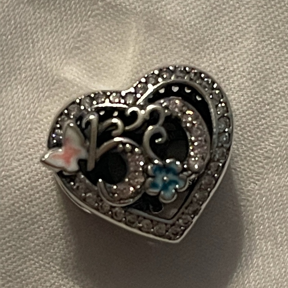 Heart-Shaped Sterling Silver 925 Charm with Number “50” and Pink & Blue Accents - Picture 4 of 5